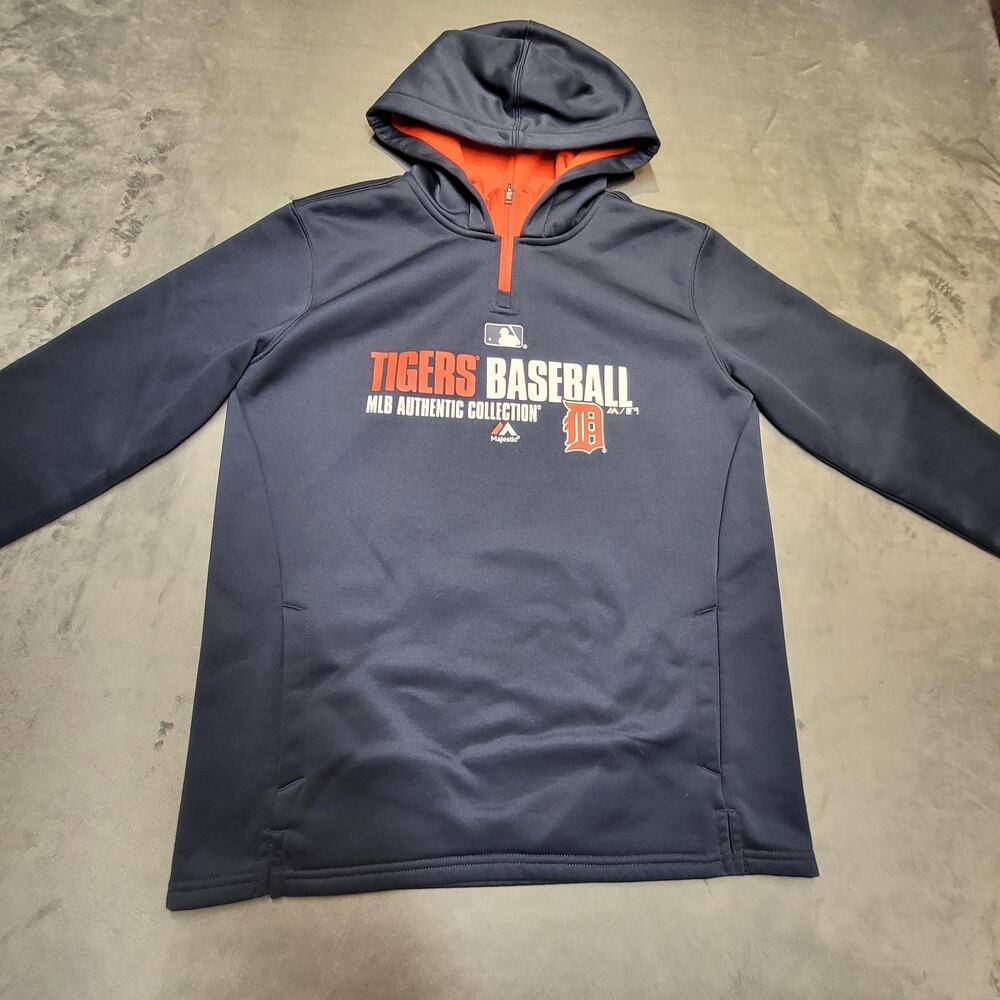 Detroit Tigers Hoodie Boys Large Blue MLB Baseball Majestic Pullover Sweatshirt